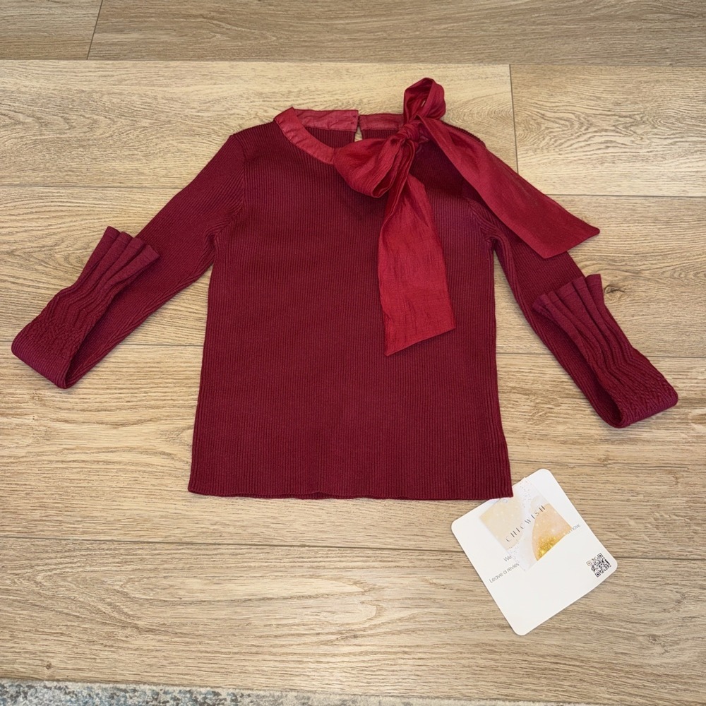 NWT CHICWISH Burgundy Ribbed Stretch Side‎ Bow Tie Fit Like Medium